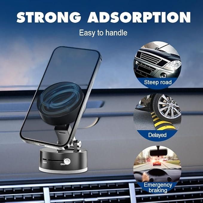 Vacuum Magnetic Suction Phone Holder – Foldable, 360° Rotatable, Strong Double-Sided Mount for All Phones