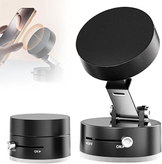 Vacuum Magnetic Suction Phone Holder – Foldable, 360° Rotatable, Strong Double-Sided Mount for All Phones
