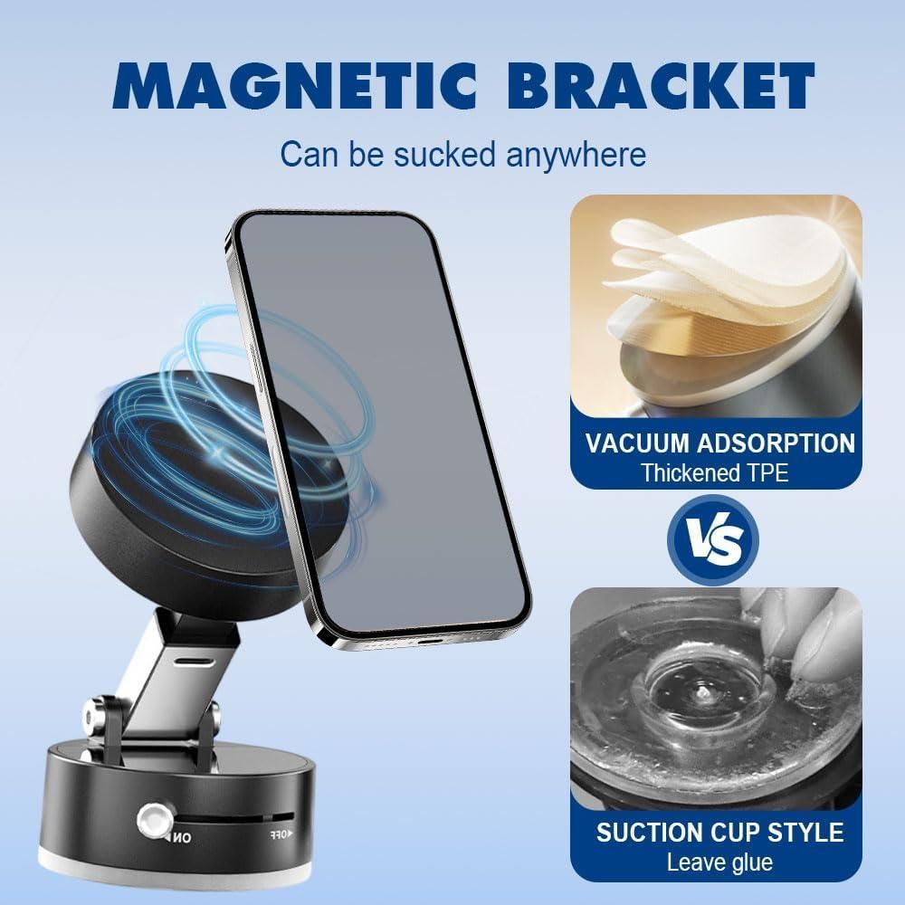 Vacuum Magnetic Suction Phone Holder – Foldable, 360° Rotatable, Strong Double-Sided Mount for All Phones